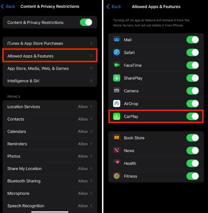 Allow CarPlay in Settings