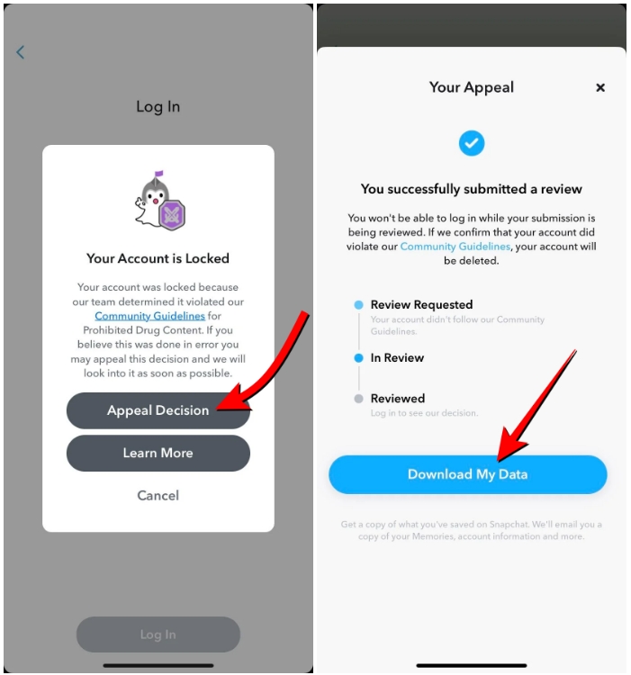 Appeal Locked Account to Snapchat