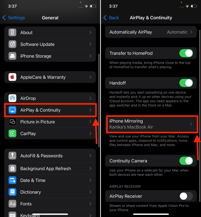 Choose a Mac for iPhone Mirroring