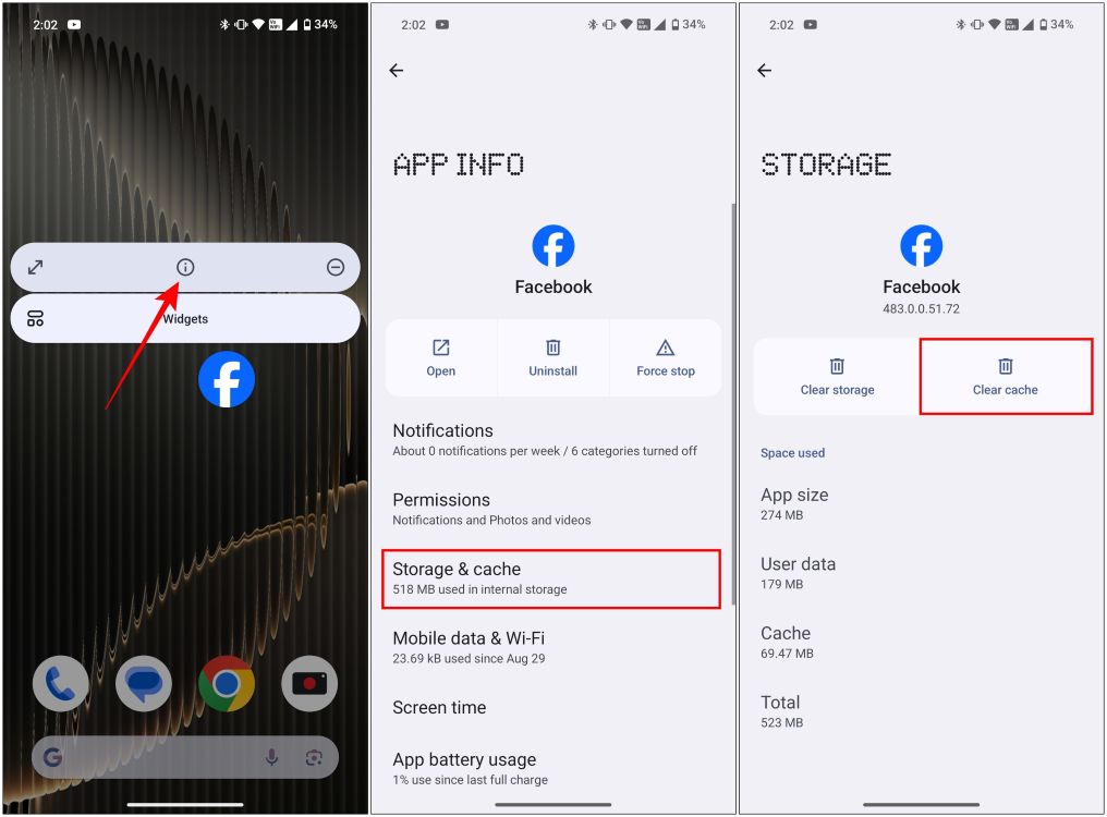 Clear Facebook cache for Android