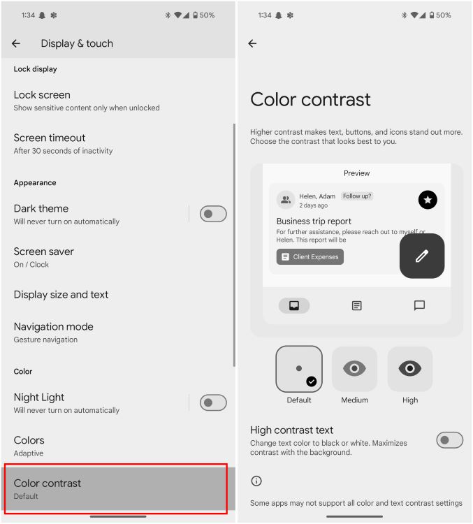 Color Contrast Settings