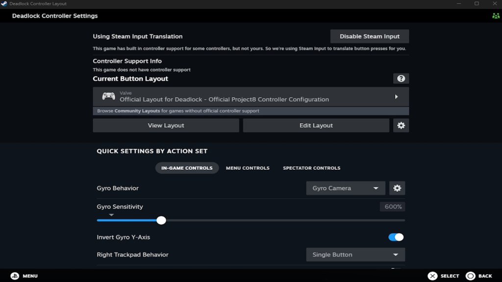 Controller button mapper in Deadlock