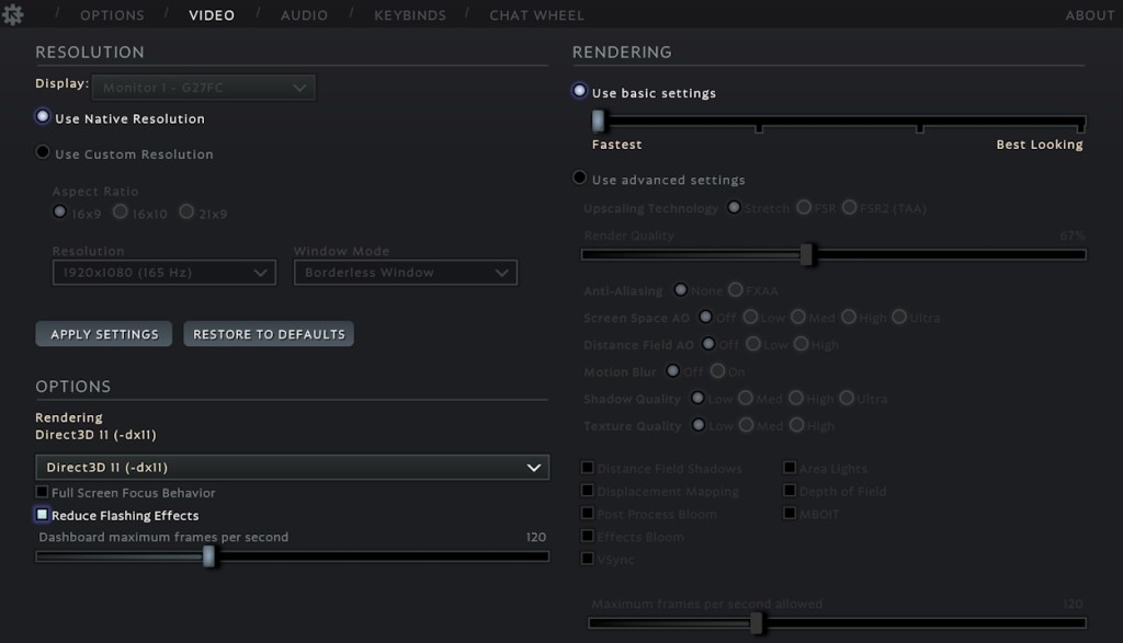 Deadlock In-game graphics settings