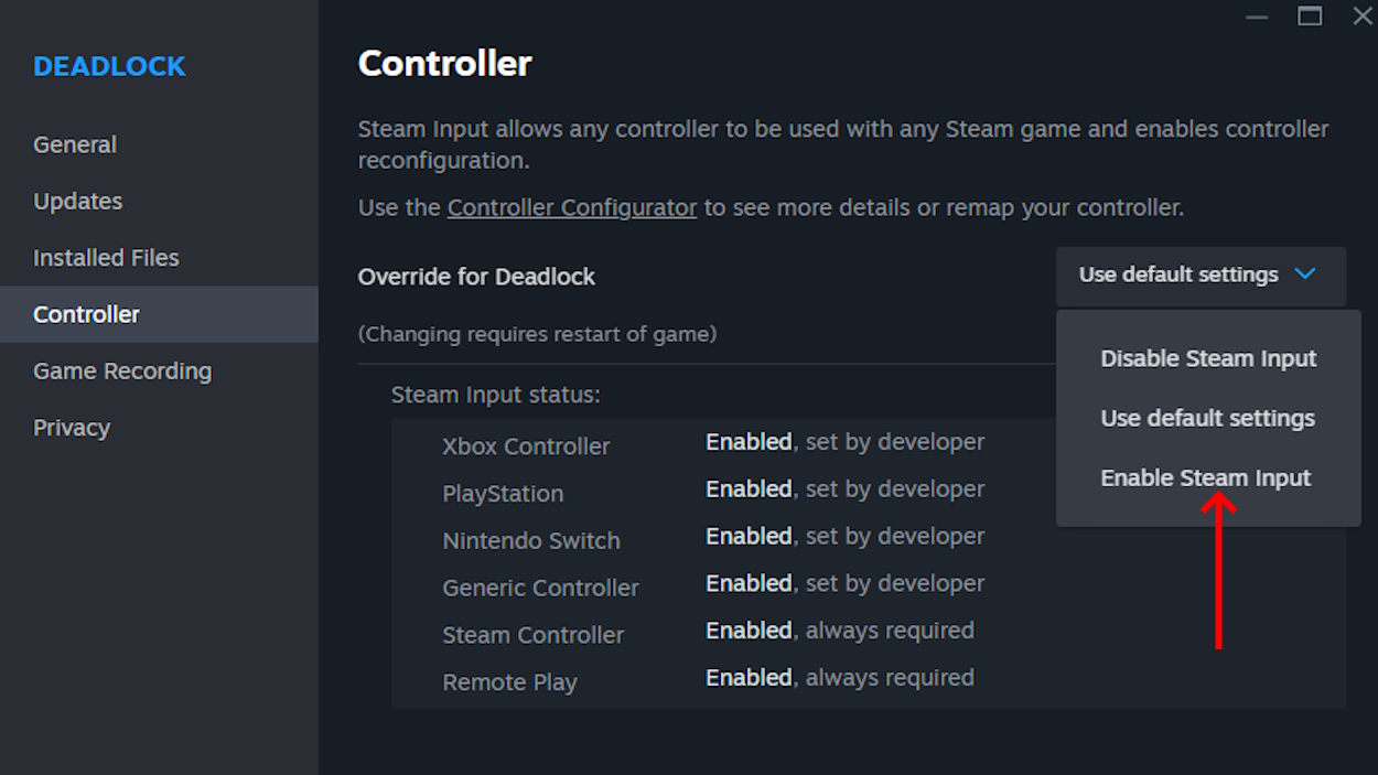 Enable Controller support in Deadlock option