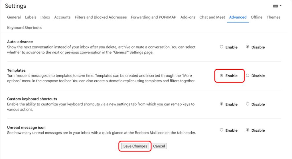 Enabling Templates on Gmail web