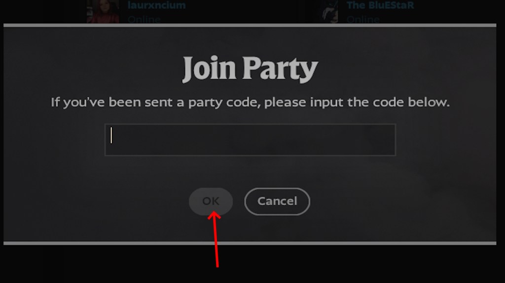 Enter Party code option