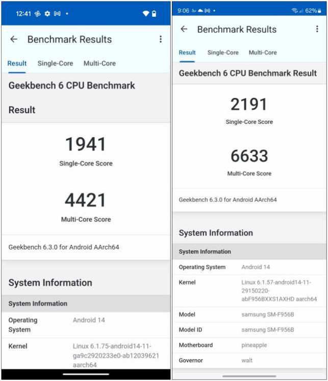 Geekbench Scores Pixel 9 Pro Fold vs Samsung Galaxy Z Fold 6