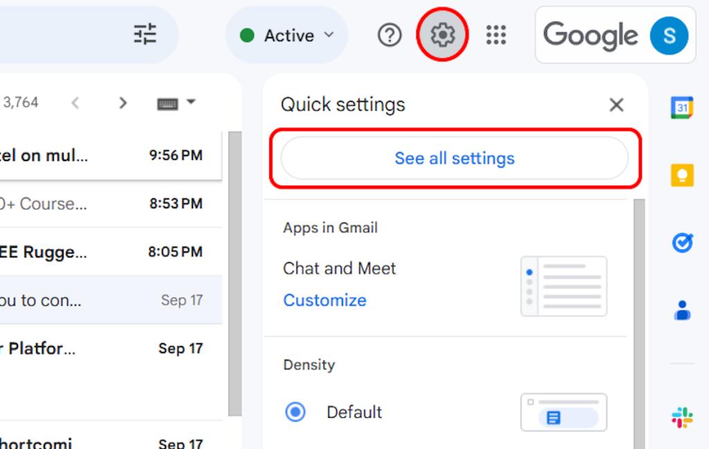 Gmail settings option web