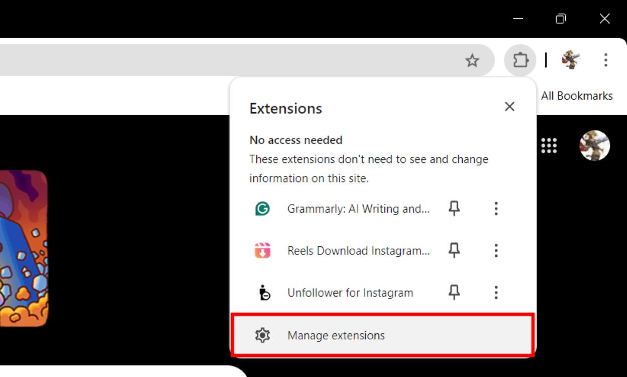 Go to Manage Extensions