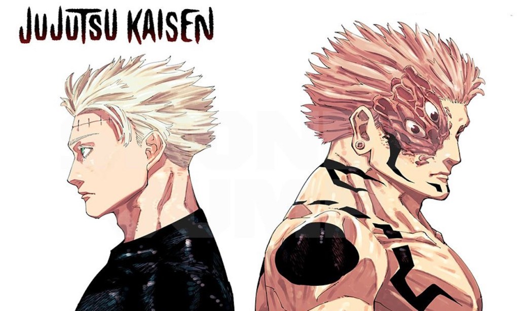 Gojo and Sukuna in a color spread of Jujutsu Kaisen manga.