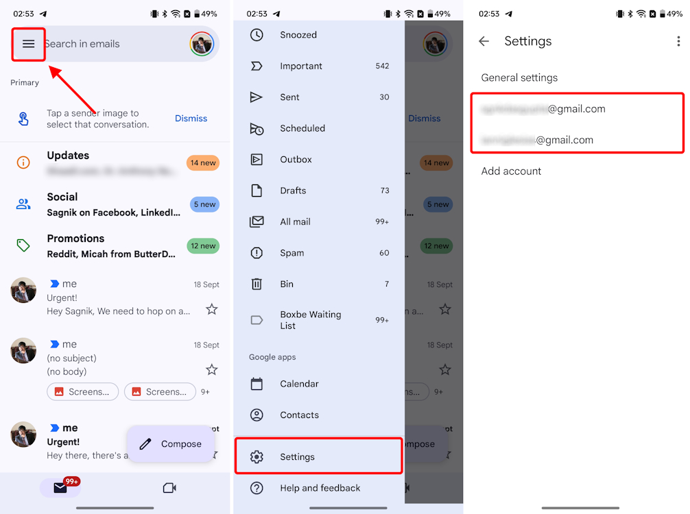 Heading into Gmail settings on Android app