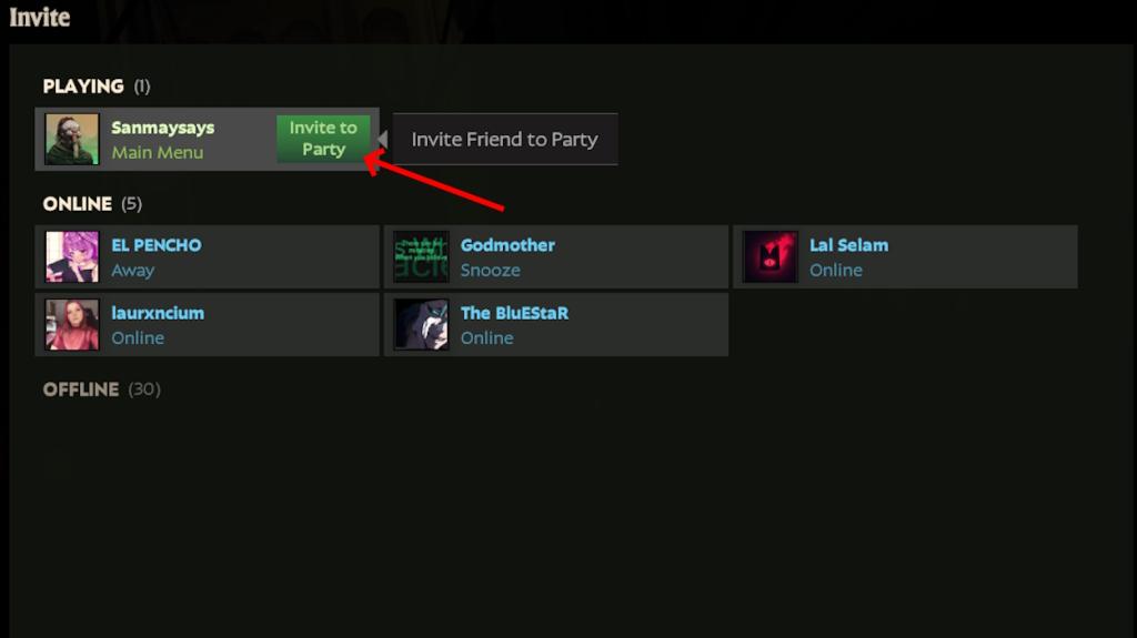 Invite friends from Steam list option in Deadlock