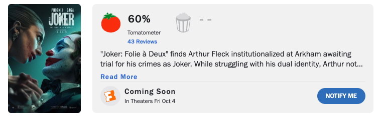 Joker 2 Initial Rotten Tomatoes score