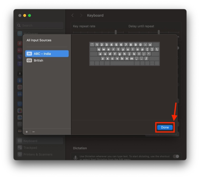 Keyboard layout settings Mac