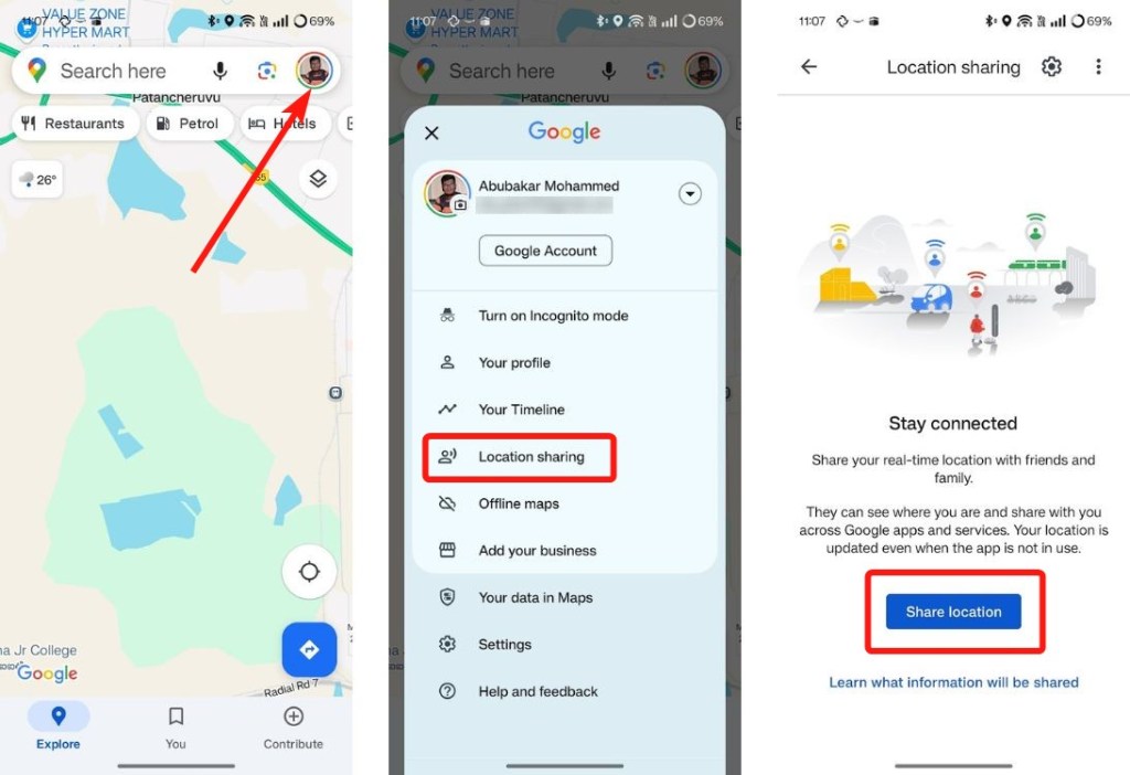 Location sharing Google Maps