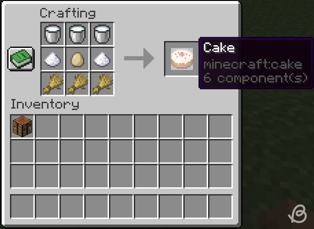 Cake crafting recipe in Minecraft