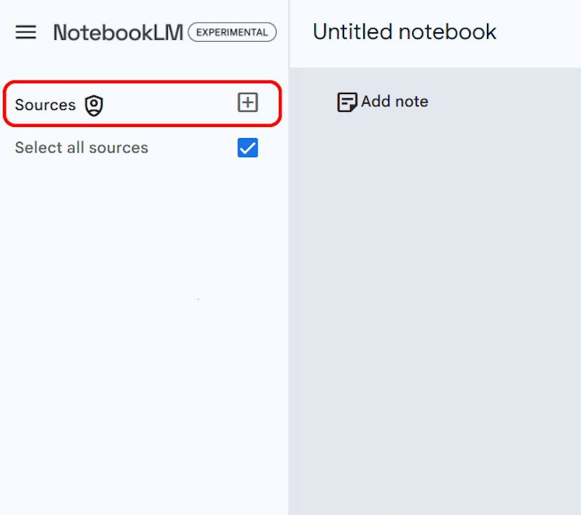 NotebookLM sources panel