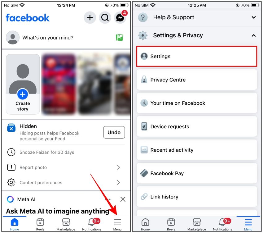 Open Facebook Settings iOS