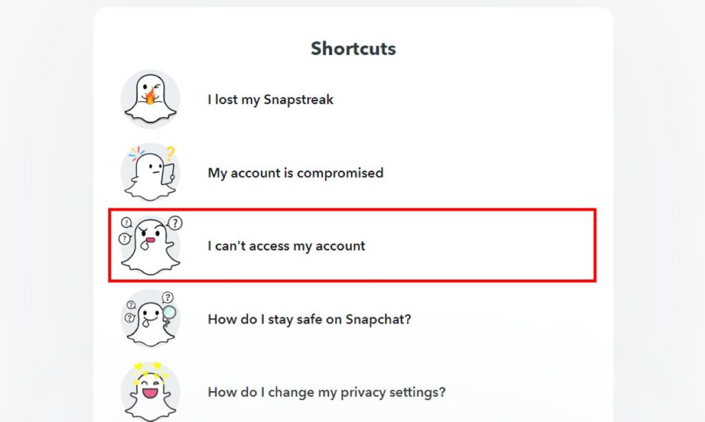 Open Snapchat Support Page