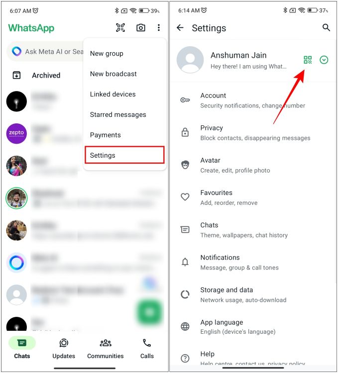 Open WhatsApp Settings