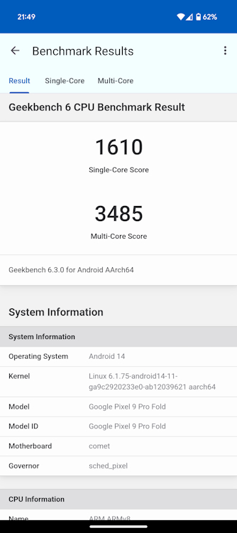 Pixel 9 Pro Fold Geekbench 6 Benchmark