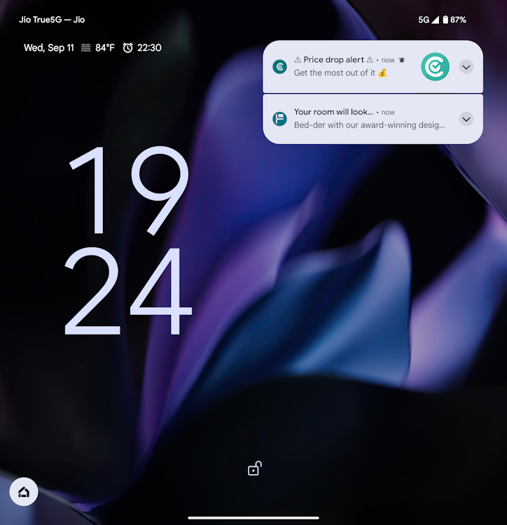 Pixel 9 Pro Fold Notification in Lock Screen Unfolded