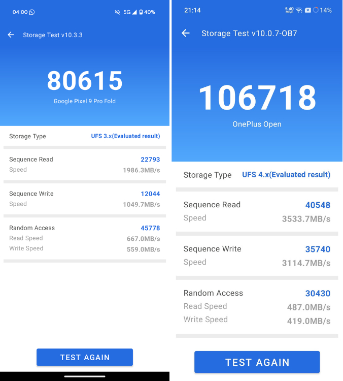 Pixel 9 Pro Fold vs OnePlus Open AnTuTu Storage