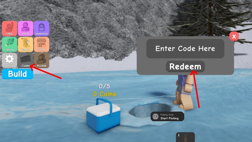 Redeem codes in Ice Fishing Simulator