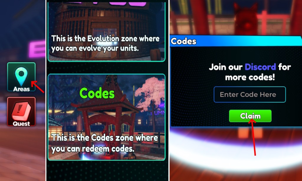 Redeem codes option in Anime Royale