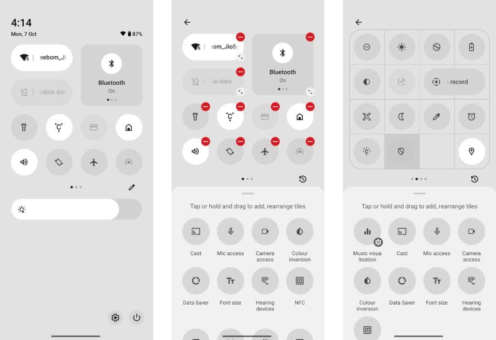 Redesigned quick settings