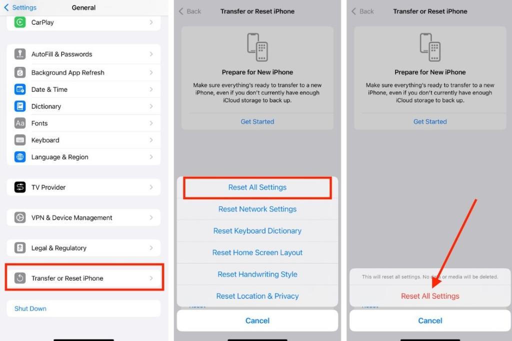 Reset All Settings iPhone