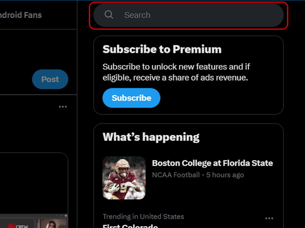 Access the search panel on Twitter