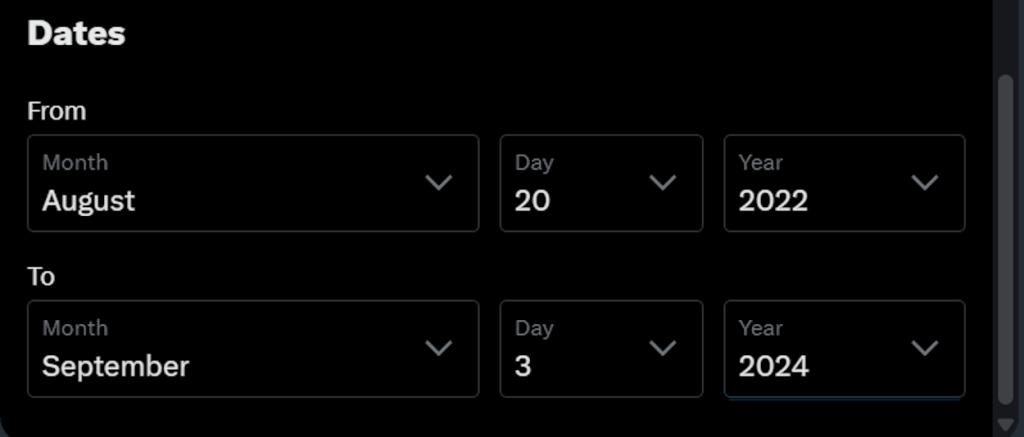 Searching by dates on X