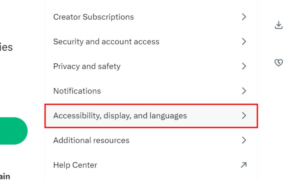 Select Accessibility, Display and Languages option on X