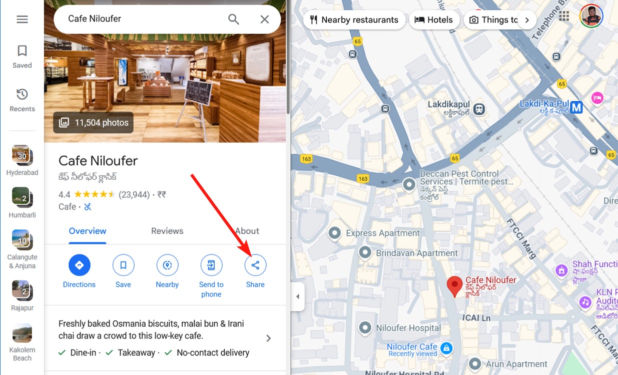 Share location Maps on browser