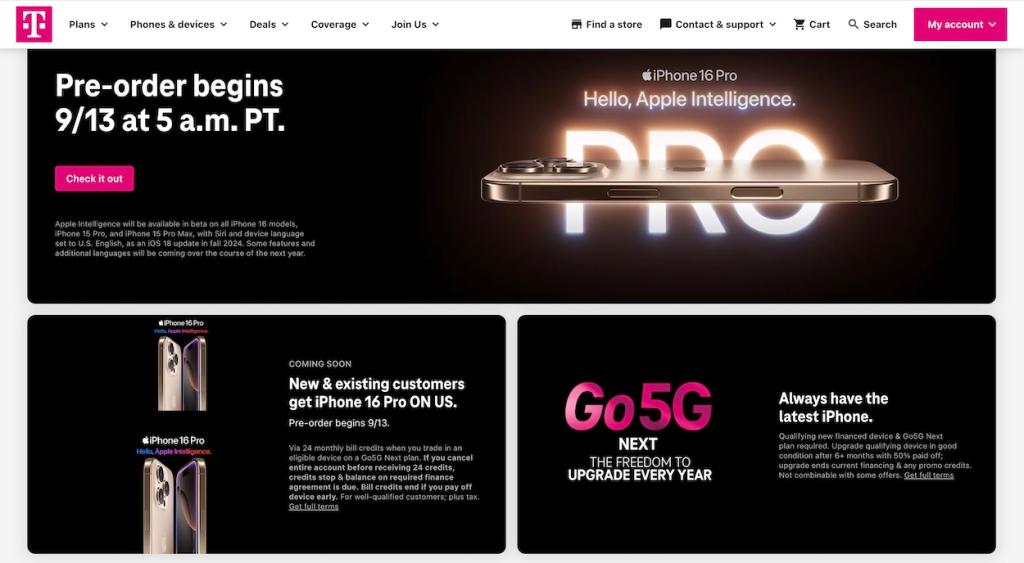 T-Mobile iPhone 16 pre-order Deals