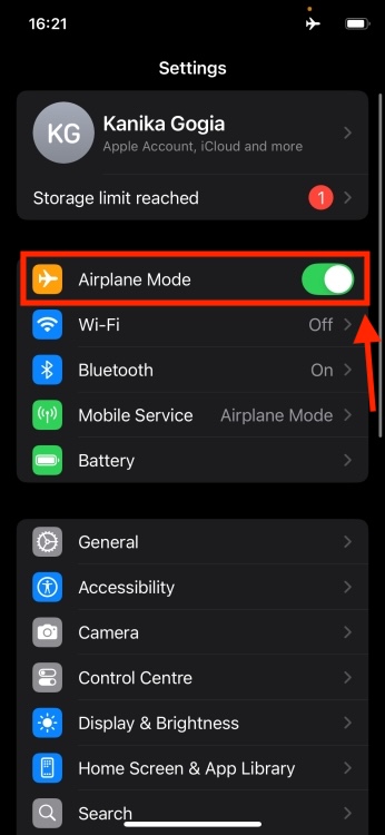 Turn on Airplane Mode in Settings