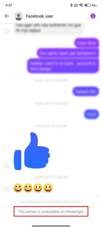 User Not Available on Messenger
