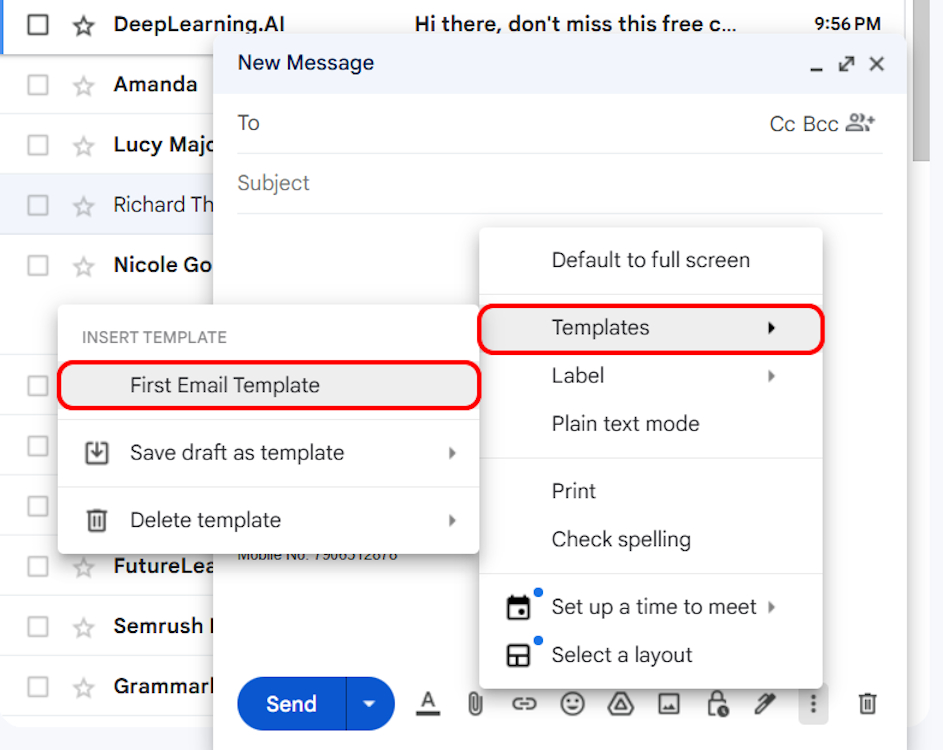 Using email template on Gmail web