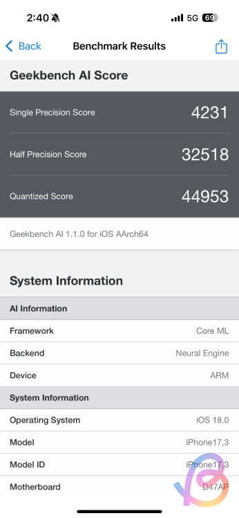 a18 geekbench ai score