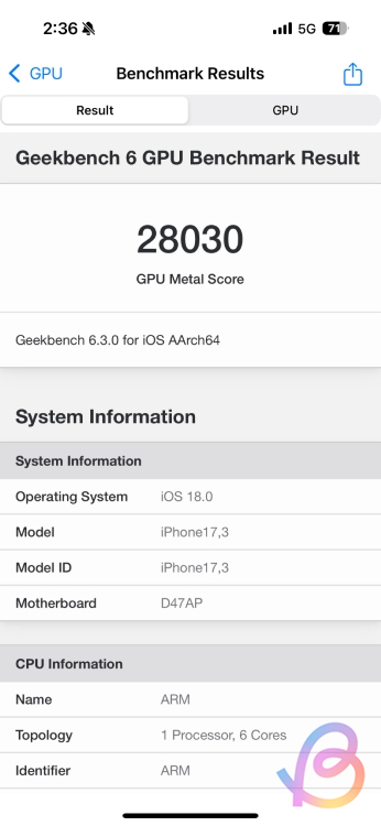 a18 geekbench gpu