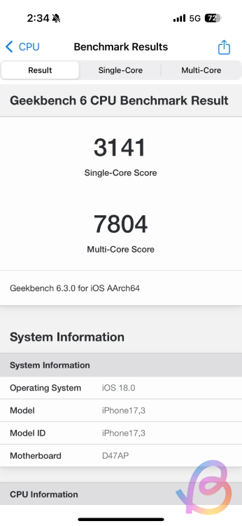 a18 geekbench score