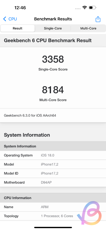 a18 pro geekbench score