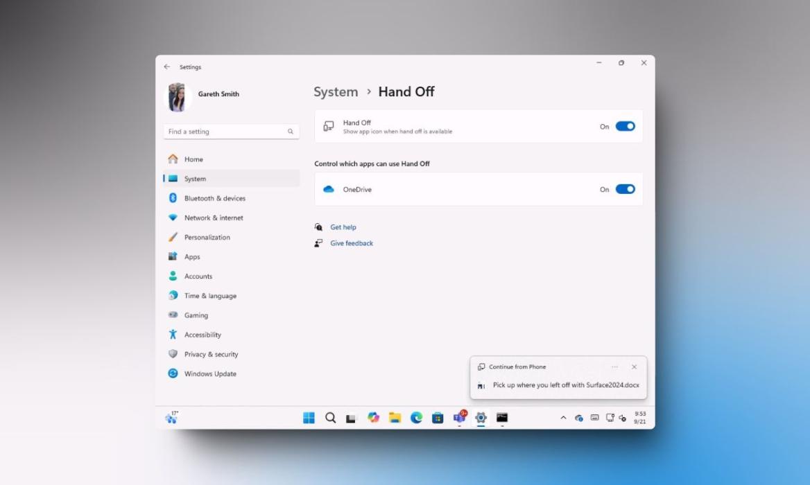 hand off toggle in windows 11