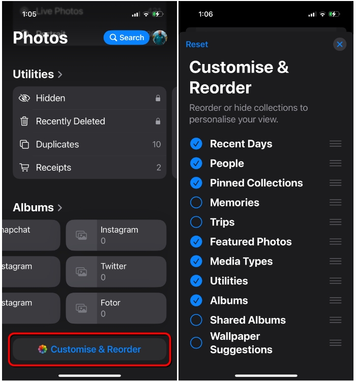 iOS 18 Photos App - Customize & Reorder