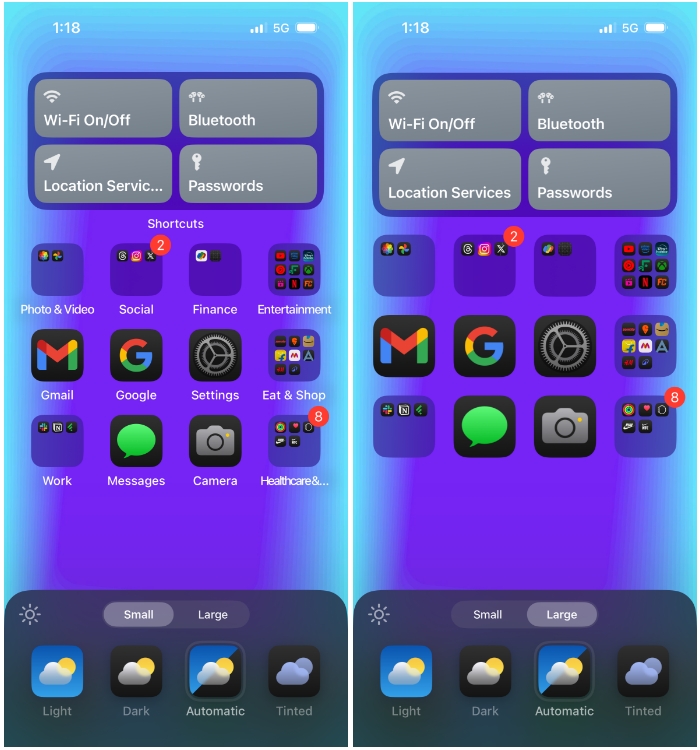 iOS 18 - Small and Large icons