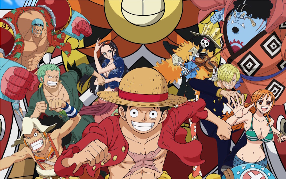 one piece straw hats running in front of the thousand sunny