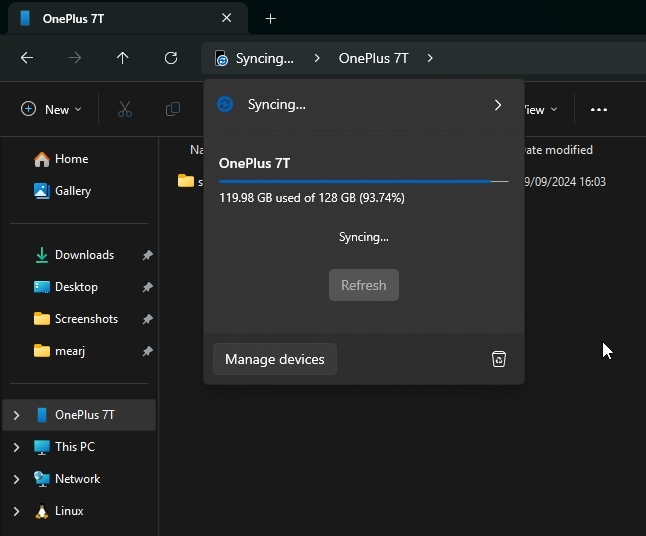 syncing files between android and windows 11 in file explorer