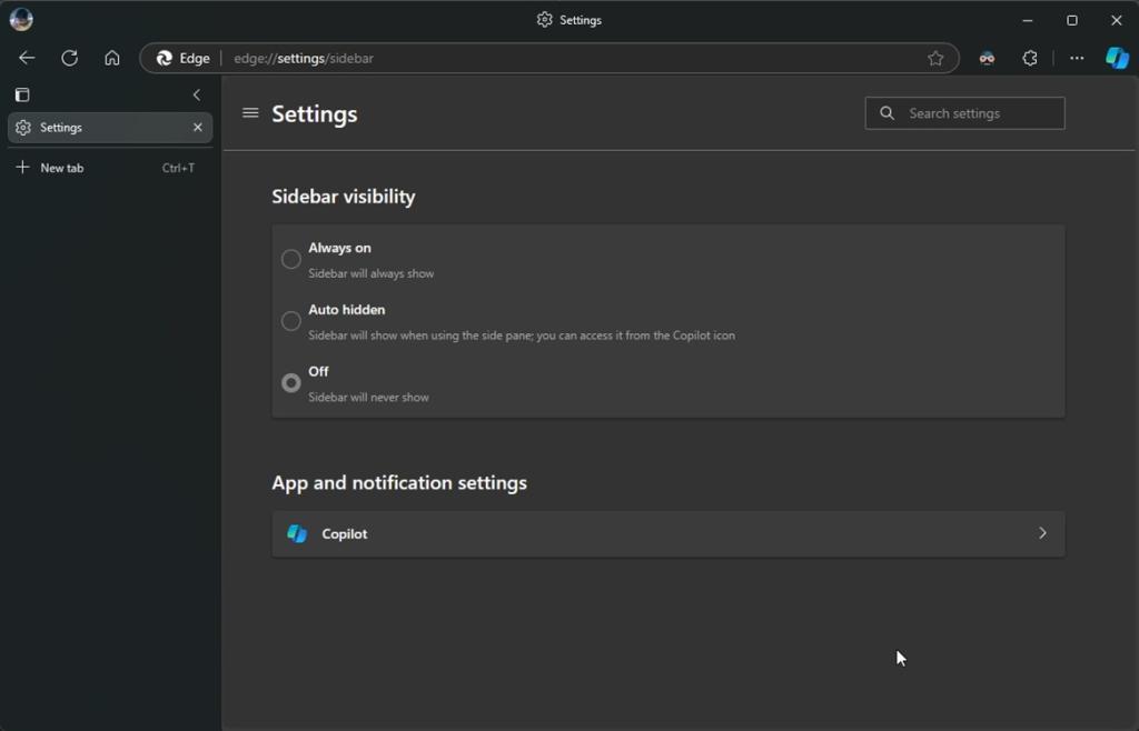 turn off sidebar in edge