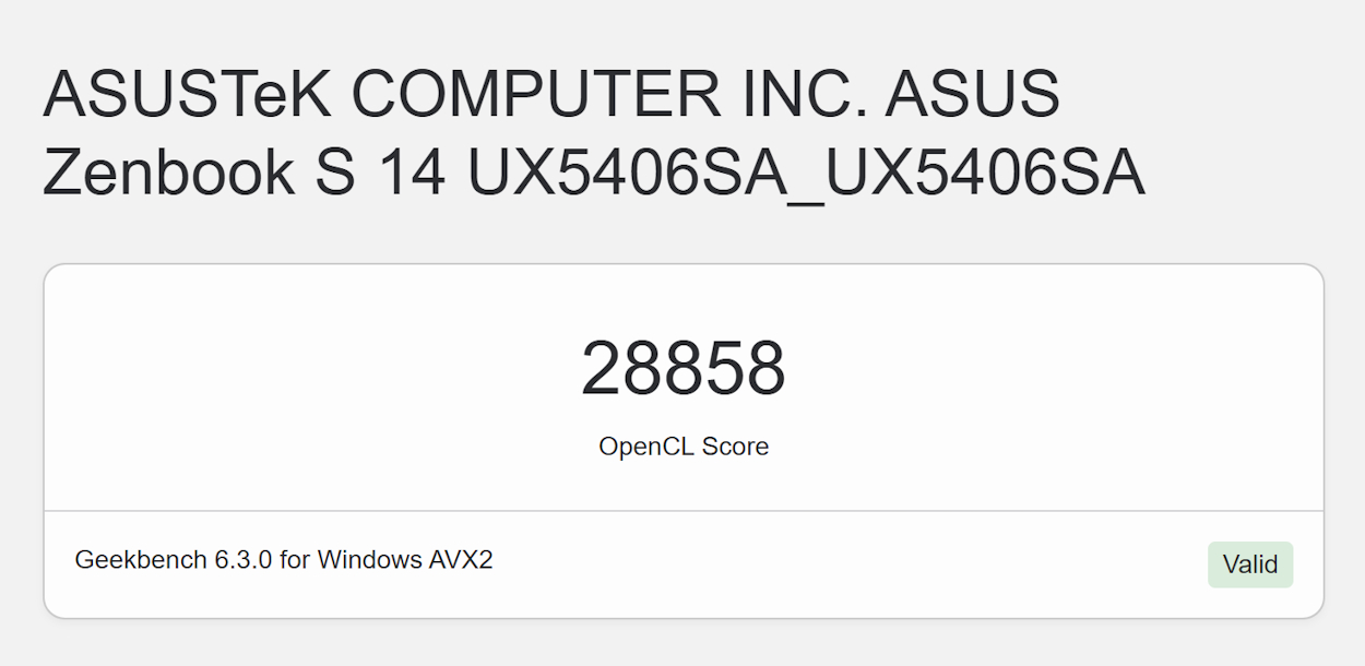 ASUS Zenbook S14 OpenCL